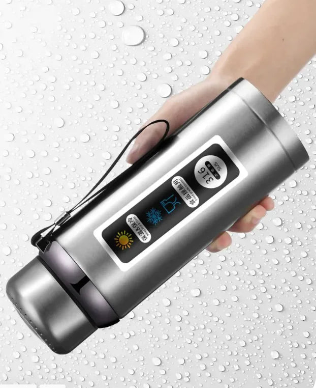 Garrafa térmica inteligente com display LED e filtro de chá