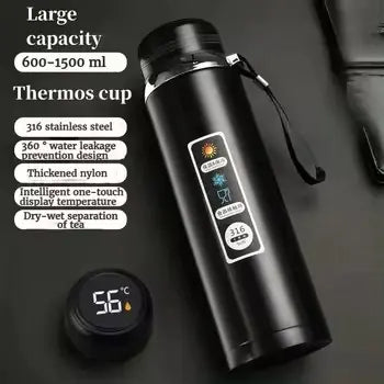Garrafa térmica inteligente com display LED e filtro de chá